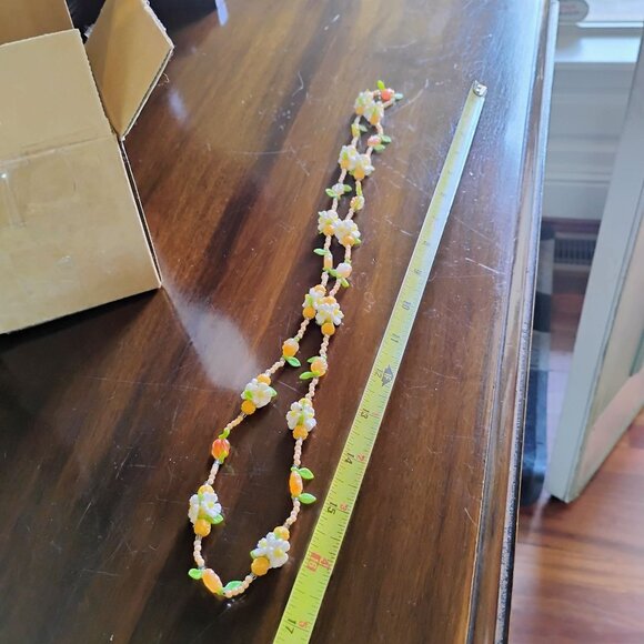 Vtg Plastic Lucite Daisy Leaf Orange Bead Necklace Fun Colorful 1960s Mod Retro - Picture 6 of 6